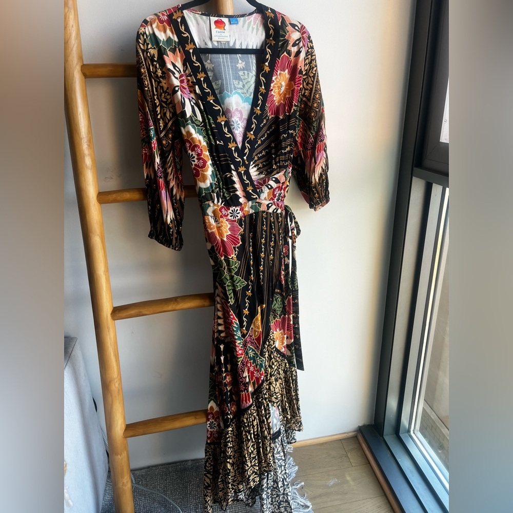 Anthropologie Farm Rio Black and Red Floral Wrap Dress